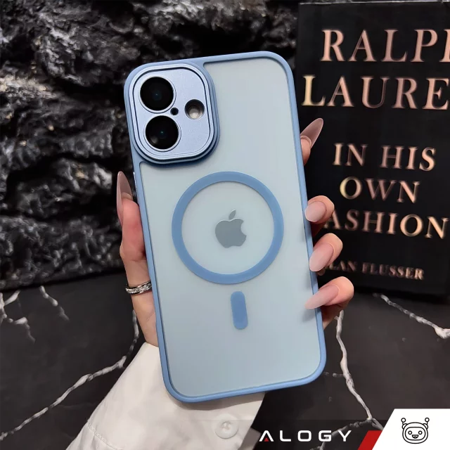 Sada hybridních pouzder 3 v 1, 2 ks, tvrzené sklo pro Apple iPhone 16, ochranné pouzdro Hybrid MagSafe s ochranou čočky, pouzdro na telefon Alogy 3 v 1, nebesky modrá