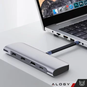 HUB-Splitter Alogy-Adapter für Computer-Laptop mit USB-C auf 3x USB-A 2.0 1x USB-A 3.0 Grau