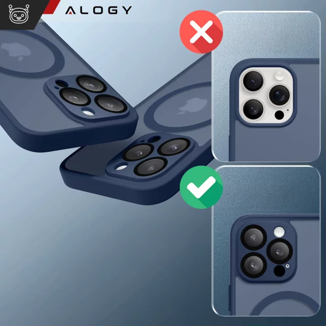 Sada 3 v 1 hybridních skleněných pouzder pro Apple iPhone 16 Pro Max, ochranné pouzdro Hybrid MagSafe s ochranou čočky, 2x tvrzené skleněné pouzdro na telefon Alogy 3 v 1, tmavě modrá