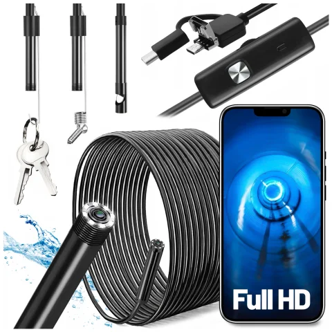 Alogy Duo Cam 1920 Full HD Lightning endoskopická inspekční kamera pro iPhone, USB-C, micro USB 3m 8mm černá