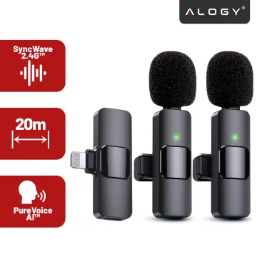 2x Alogy Lightning Wireless Lavalier-Mikrofon für Apple iPhone iPad Kleine Mikrofone Set bestehend aus zwei Mikrofonen