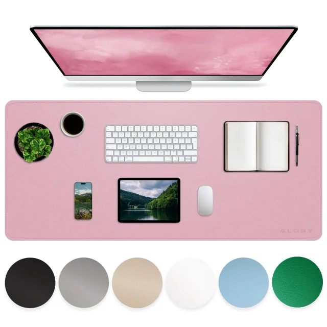 Podložka na stůl 90×45 cm – protiskluzová ochranná podložka z elegantní PU ekokůže, pro myš a klávesnici, stylová a odolná – Alogy WorkMat™ Pink