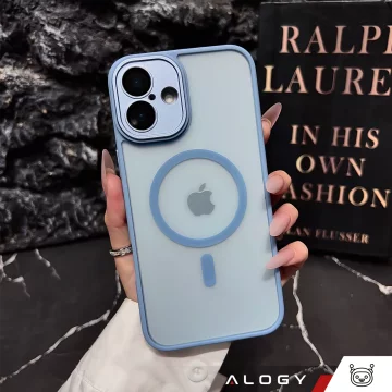 Sada hybridních pouzder 3 v 1, 2 ks, tvrzené sklo pro Apple iPhone 16, ochranné pouzdro Hybrid MagSafe s ochranou čočky, pouzdro na telefon Alogy 3 v 1, nebesky modrá