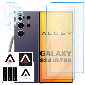 Tvrzené sklo pro Samsung Galaxy S24 Ultra 3x ochranná fólie na displej 2x čočka objektivu fotoaparátu Pro 9H Alogy Glass Set