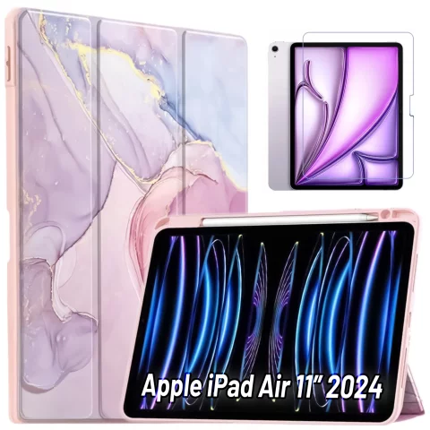 Etui hybrydowe z miejscem na rysik do Apple iPad Air 11" (2024,2025) / Air 10.9" (2020,2022) / Pro 11 (2018) Alogy Hybrid Book Cover Case Marble Różowe + Szkło