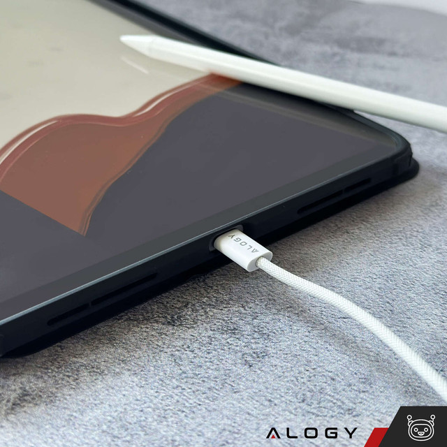 Kabel USB-C typu C silný rychlý PD 2M pro iPhone 15 Alogy nylonový kabel Bílý