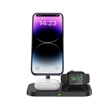 Wireless Induction Charger QI15W-A22 3IN1 Magnetic MagSafe Wireless Charger Black for iPhone/AirPods/Watch White