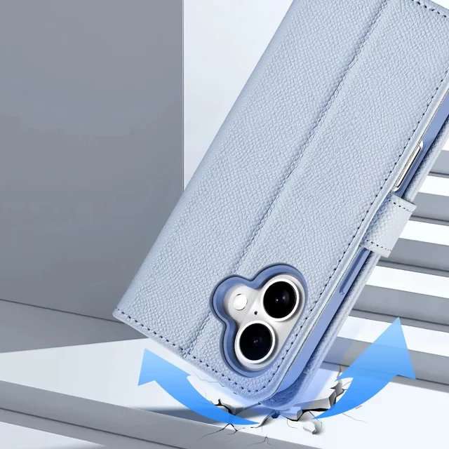 Etui skórzane do iPhone 16 Dux Ducis Lawa z portfelem MagSafe błękitne