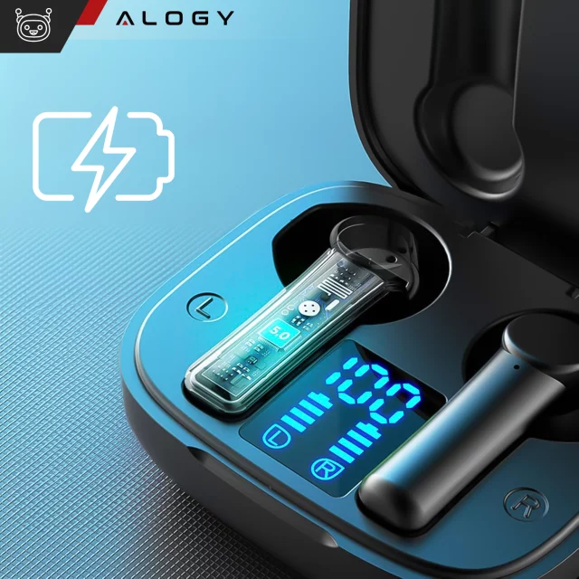 Alogy TWS Bluetooth 5.0 LED Wireless Earphones with IPX5 Charging Case PowerBank USB-C Black