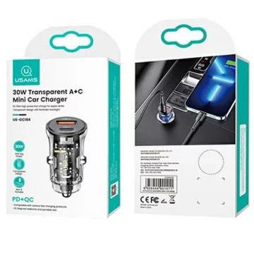USAMS Car charger 1xUSB 1xUSB-C C32 30W Fast Charge black/black CC164CC01 (US-CC164)