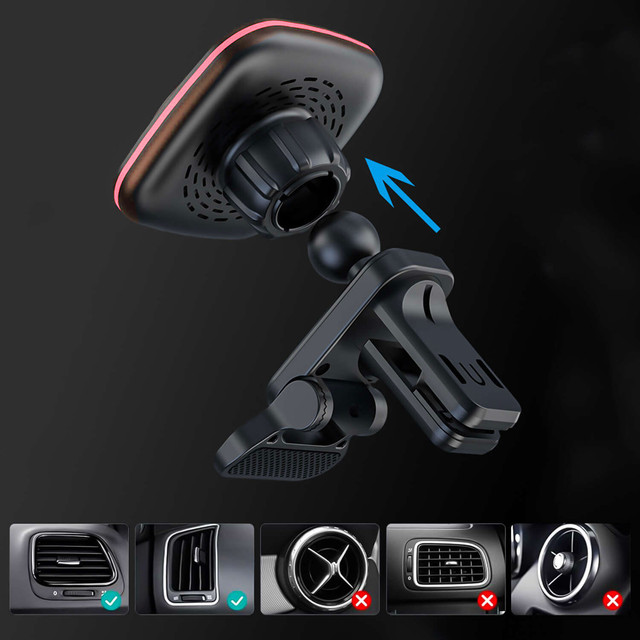 Uchwyt samochodowy na kratkę z ładowarką Mag Safe 15w do iPhone LED PD QC 3.0 do kratki wentylacyjnej auta Alogy czarny