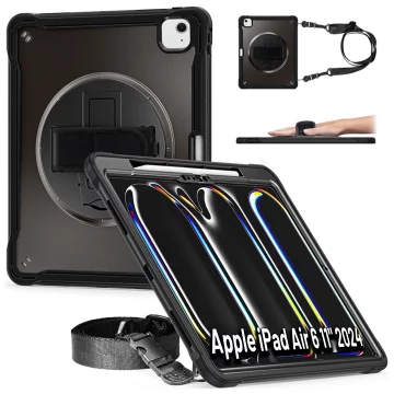 Etui pancerne 360 z miejscem na rysik do Apple iPad Air 11" (2024,2025) / Air 10.9" (2020,2022) / Pro 11 (2018) Alogy Pirate 360 Case obudowa na tablet Czarne