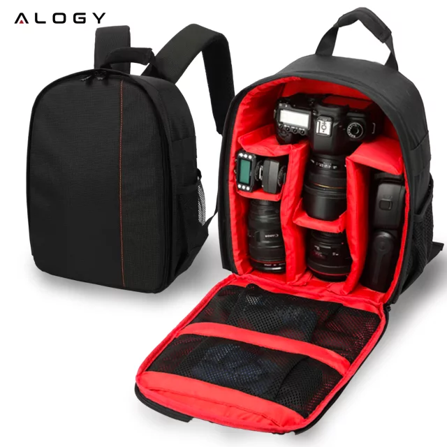 Wasserdichter Rucksack Alogy Tasche für Kamera Fotoausrüstung und Zubehör geräumig Schwarz und Rot