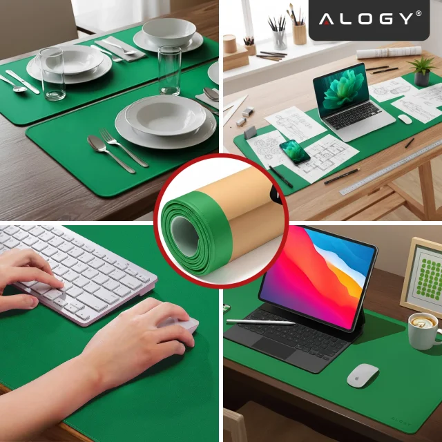 Podložka pod stůl 90×45 cm – protiskluzová ochranná podložka z elegantní PU ekokůže, pro myš a klávesnici, stylová a odolná – Alogy WorkMat™ Green
