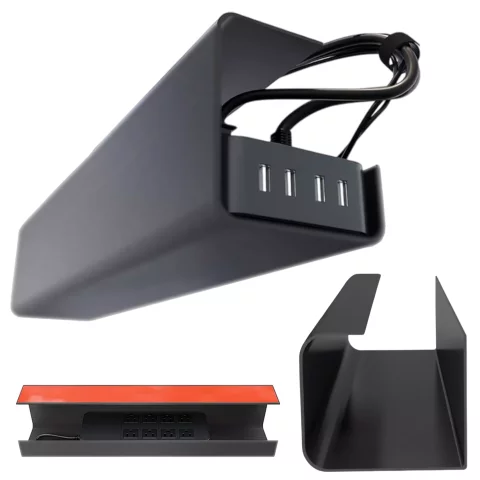 Organizér kabelů pod desku stolu, police na kabely, kabelové lišty, deska, stůl Alogy, 55 cm, černá