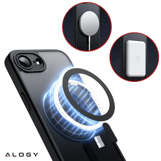 Etui do Apple iPhone 16e obudowa ochronna na telefon Alogy Matte HybridMag™️ Case do MagSafe Matowe Antypoślizgowe Wzmocnione Narożniki Czarne