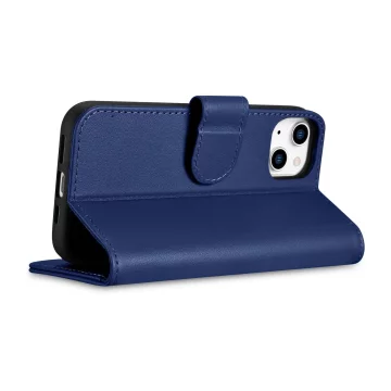 Kožené flipové pouzdro iCarer Wallet Case 2v1 iPhone 14 Plus Anti-RFID modré (WMI14220727-BU)