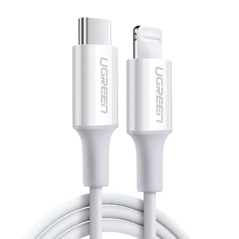 Uzelený kabel USB typu C - Lightning MFI 1m 3A 18W bílý (10493)