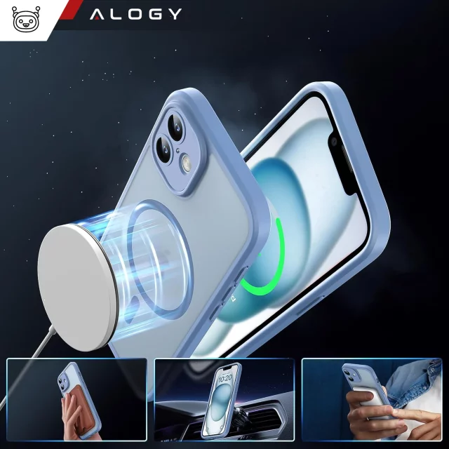 Sada hybridních pouzder 3 v 1, 2 ks, tvrzené sklo pro Apple iPhone 16, ochranné pouzdro Hybrid MagSafe s ochranou čočky, pouzdro na telefon Alogy 3 v 1, nebesky modrá