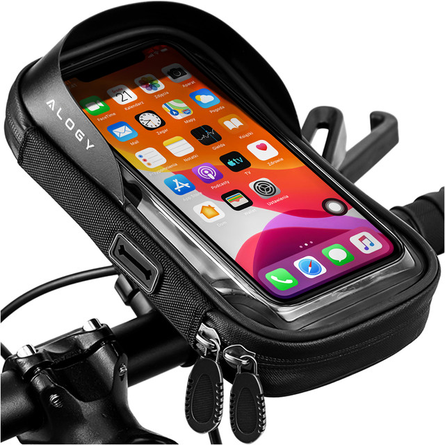 Case Bag Vodotěsná taška na kolo na kolo pro telefon 6,4 palcový držák na řídítka 0,5 l Alogy Black