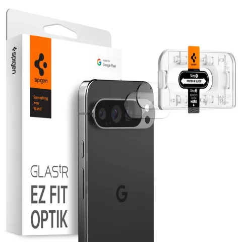 Kryt fotoaparátu z tvrzeného skla Spigen Optik.Tr „EZ Fit“ Ochranný kryt fotoaparátu 2 balení Google Pixel 9 Pro Crystal Clear