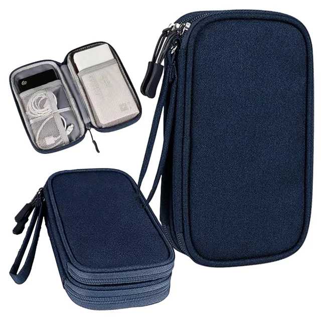 Pouzdro na cestovní doplňky, organizér na kabely, nabíječky, telefon a powerbanku, multifunkční a kompaktní 21 x 12,5 x 5 cm, Alogy TravelPack™ – tmavě modrá