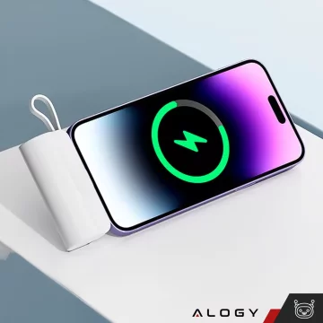PowerBank 5000mAh Alogy kapesní malá externí nabíječka Power Bank USB-C a lightning Bílá