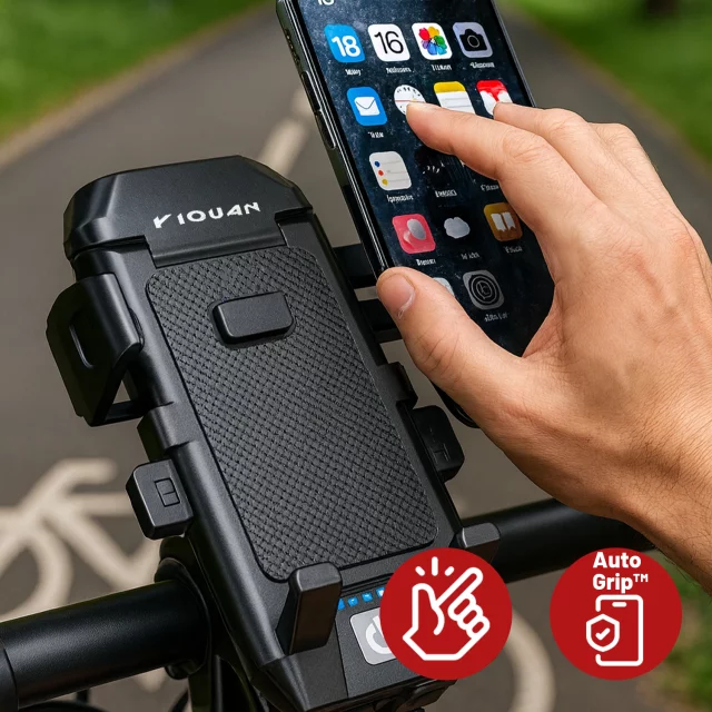 Držák telefonu na kolo 4v1 LED světlo T6 Přední Bell Bike Horn Powerbanka 3000mAh černá