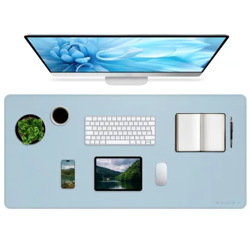 Schreibtischunterlage 90 × 45 cm – rutschfeste Schutzmatte aus elegantem PU-Kunstleder, für Maus und Tastatur, stilvoll und langlebig – Alogy WorkMat™ Blau