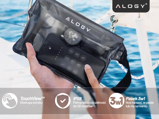 Wasserdichte Tasche Hüfttasche für Telefon Wasserdichte Hülle 21,5 x 23,5 cm Alogy Waterproof Schwarz
