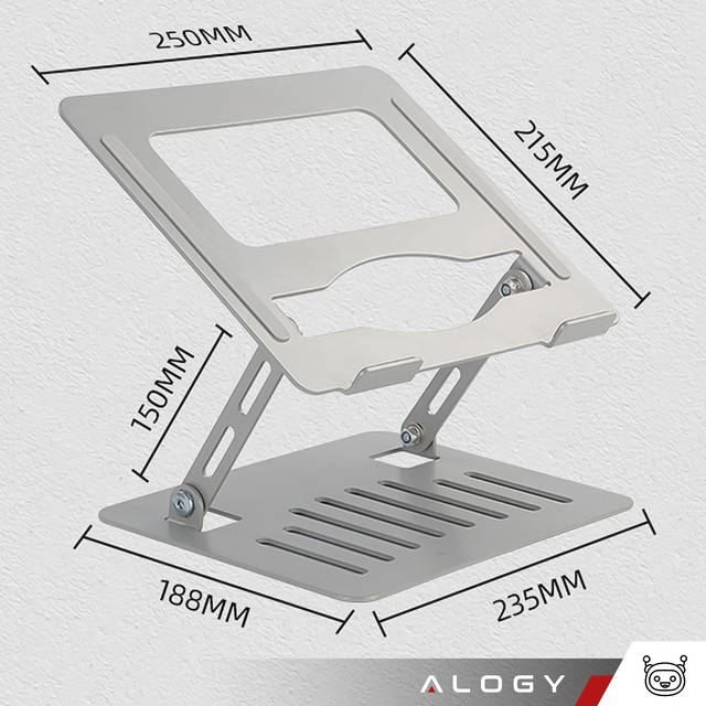 Držák notebooku tablet 17" stojan stojan skládací nastavitelný hliník na stůl 25 x 21,5 cm Alogy Silver