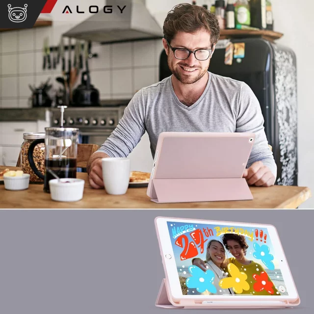 Etui do Apple iPad 10.2" 9/8/7 Gen (2021/2020/2019), Ochronne Smart Case z Klapką i Podstawką, Odporne TPU, Wzmocnione Narożniki, Alogy BookGuard™ – Rożowe