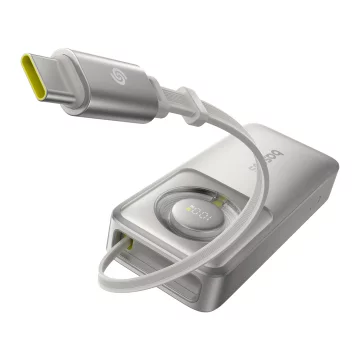 Baseus Free2Pull 10000 mAh 30 W Powerbank mit USB-C-Anschluss und einziehbarem USB-C-Kabel – Grau