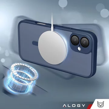 Sada hybridních pouzder 3 v 1 z tvrzeného skla pro Apple iPhone 16, ochranné pouzdro Hybrid MagSafe s ochranou čočky, pouzdro na telefon Alogy 3 v 1, tmavě modrá