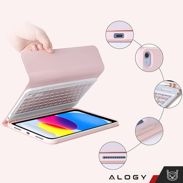 Ochranné pouzdro s bezdrátovou klávesnicí Alogy Keyboard Case s držákem pera pro Apple iPad 10.9 2022 růžové