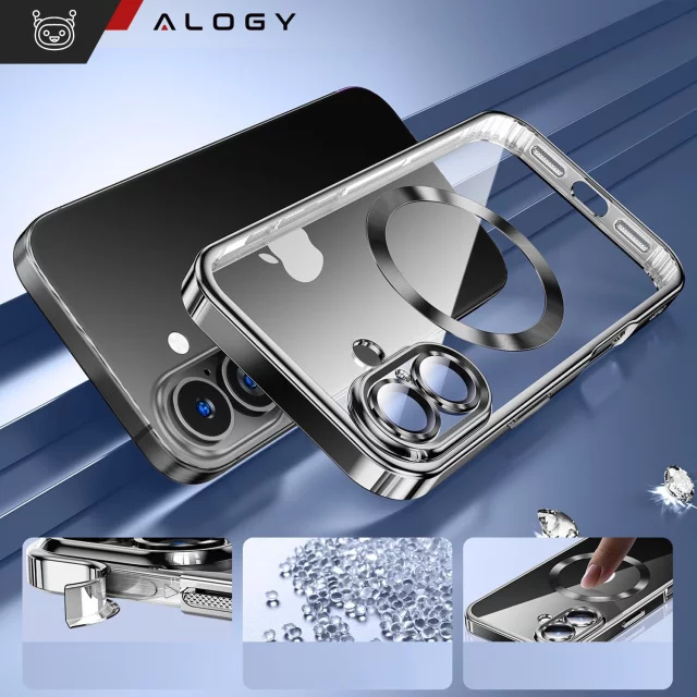 MagSafe Hülle für Apple iPhone 16 Alogy Glamour Luxus Ringhülle schwarz und transparent