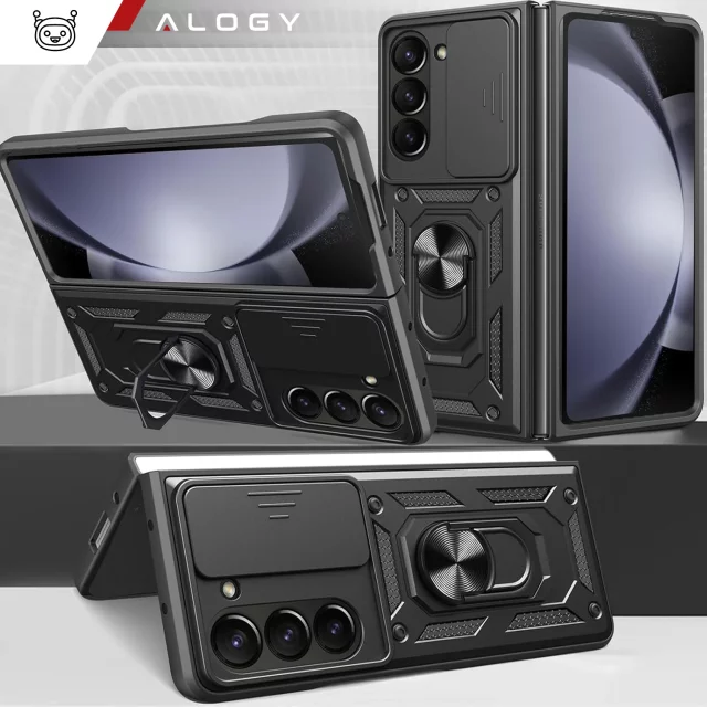 Etui do Samsung Galaxy Z Fold 6 pancerne Slide Case Ring obudowa ochrona aparatu Camshield Alogy czarne