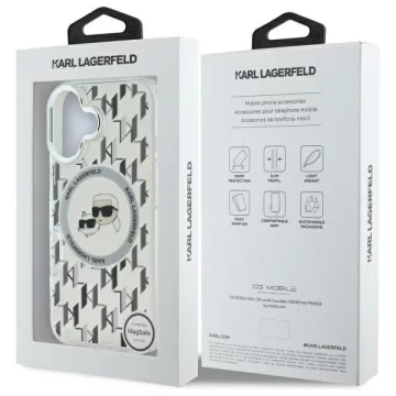 Etui Karl Lagerfeld do iPhone 16 6.1" Przezroczysty MagSafe IML Monogram Karl&Choupette Head