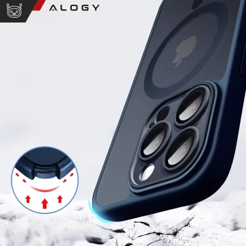 Sada 3 v 1 hybridních skleněných pouzder pro Apple iPhone 16 Pro Max, ochranné pouzdro Hybrid MagSafe s ochranou čočky, 2x tvrzené skleněné pouzdro na telefon Alogy 3 v 1, tmavě modrá