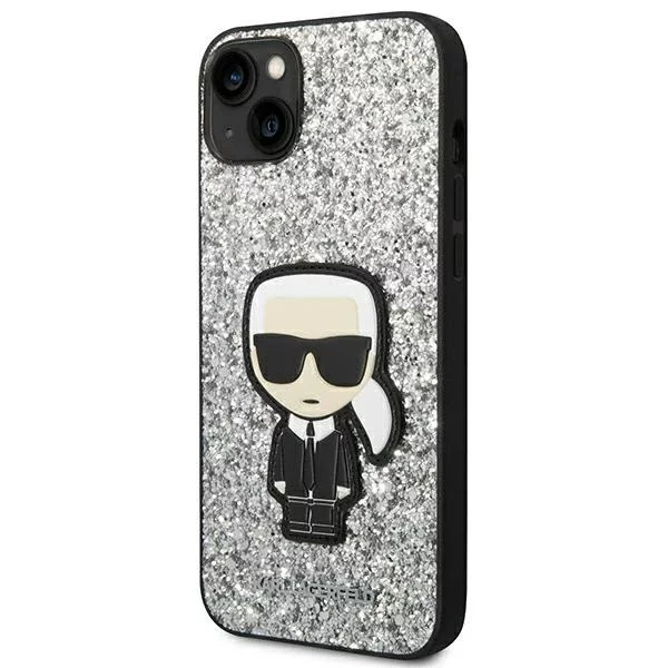 Protective phone case Karl Lagerfeld KLHCP14MGFKPG for Apple iPhone 14 Plus 6.7" hardcase silver/silver Glitter Flakes Ikonik