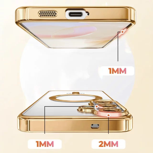 MagSafe-Hülle für Apple iPhone 16 Pro Max Alogy Glamour Luxus-Ringgehäuse Gold-Transparent