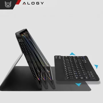 Etui ochronne z klawiaturą do Apple iPad Pro 11" M4 2024 Alogy Keyboard case z miejscem na rysik klawiatura Bluetooth czarne + szkło