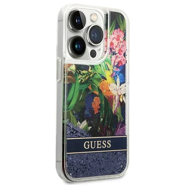 Etui Guess GUHCP14XLFLSB do Apple iPhone 14 Pro Max 6,7" niebieski/blue hardcase Flower Liquid Glitter