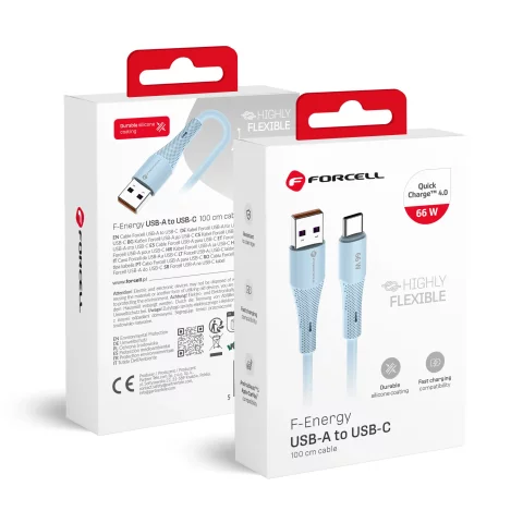 Kabel USB-A – USB-C 66W Forcell F-Energy Silicone 1 m C342 niebieski