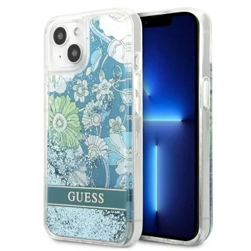 Guess GUHCP13MLFLSN iPhone 13 6,1" zielony/zelené pevné pouzdro Flower Liquid Glitter
