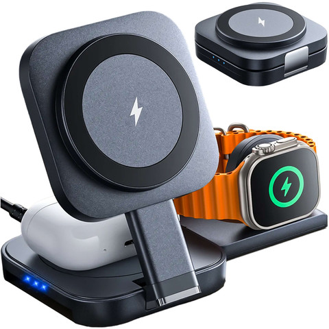 Qi Mag Safe 15W indukční nabíječka pro iPhone Apple Watch AirPods bezdrátová dokovací stanice 3v1 černá