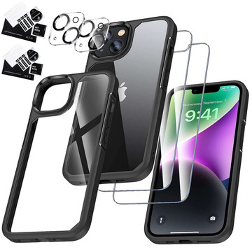 Case for iPhone 14 set of 4 glasses 5in1 armored 360 Alogy Hybrid 2x screen glass 2x lens black-transparent