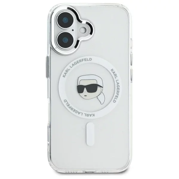 Pouzdro Karl Lagerfeld pro iPhone 16 6,1" White MagSafe Hardcase IML Metal Karl Head