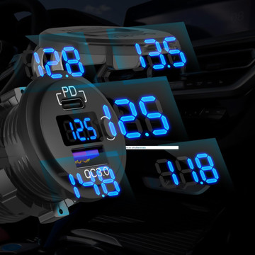 USB nabíječka do auta QC 3.0 USB-C PD adaptér typu C Zásuvka do zapalovače cigaret LED voltmetr 48W Rychlý pro telefon Černá