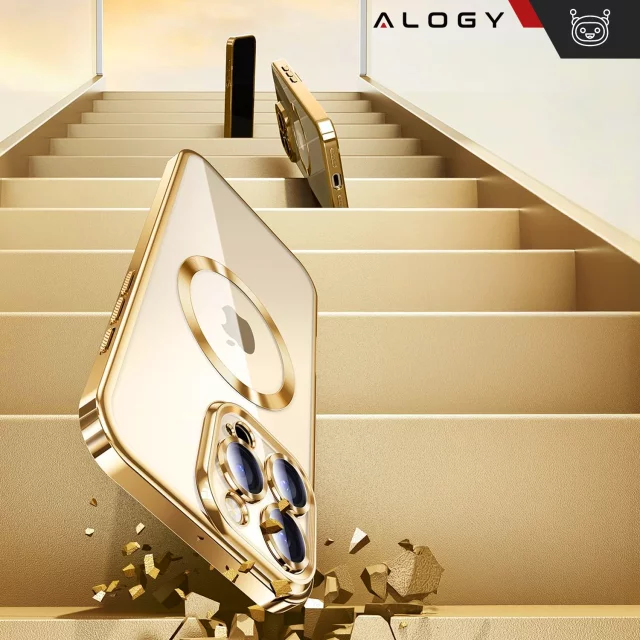 MagSafe-Hülle für Apple iPhone 16 Pro Max Alogy Glamour Luxus-Ringgehäuse Gold-Transparent